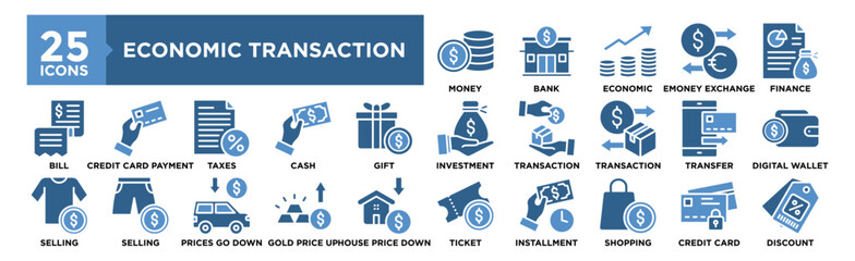 Economic Transaction icon collection set. Containing design financial, finance, money, economy, banking, economic	