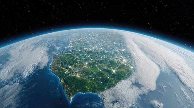Global network connections over South America.  Use Technology illustration