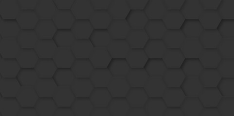 Abstract Black hexagon background. Vector Illustration. Hexagon concept design abstract technology background. 3D Futuristic abstract honeycomb mosaic Black background.