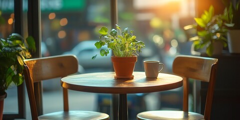 A cozy cafe corner with warm light and modern furniture, ideal for interior design, lifestyle, and hospitality themes.