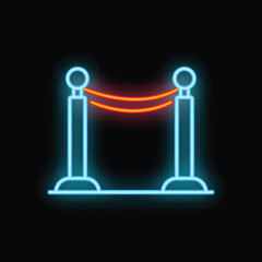Neon sign of a red barrier tape separating access, perfect for concepts such as queue, guidance, and exclusivity