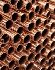 Close-up of shiny copper tubes, various diameters ,  shiny,  plumbing