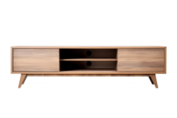 modern wooden tv stand cabinet isolated on white or transparent png
