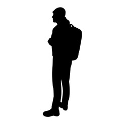 man with backpack silhouette on white background vector