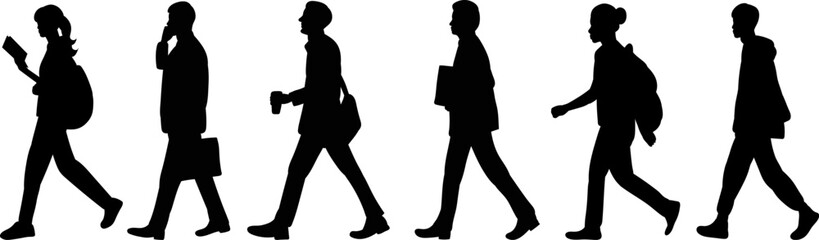 people walking set silhouette on white background vector