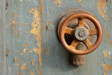 Rusty Valve on Weathered Industrial Wall