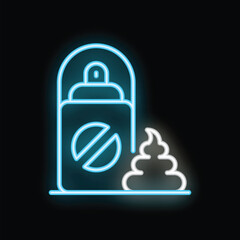 Obraz premium Neon glowing icon of a spray eliminating bad smell coming from a pile of poop, concept of air freshener