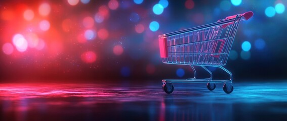 Neon Cart Shopping Night, Bokeh Background