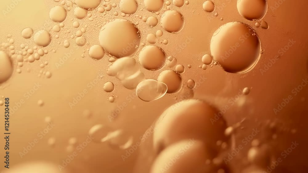 Aufkleber Golden bubbles of varying sizes floating on a shimmering surface, creating an abstract and textured background with a mesmerizing visual effect