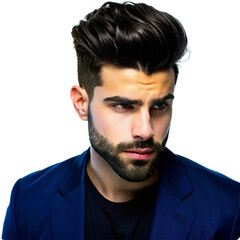 Obraz premium Stylish Man with Dark Hair and Beard in a Blue Blazer, Professional and Confident Look