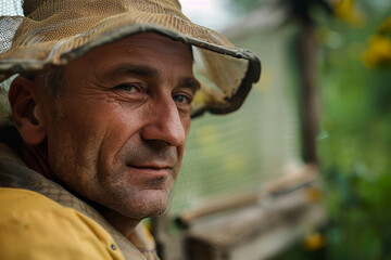 Experienced Beekeeper Harvesting Honeycombs with Bees in a Rural Setting Generative AI