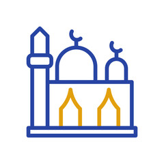 Mosque illustration with blue and yellow lines