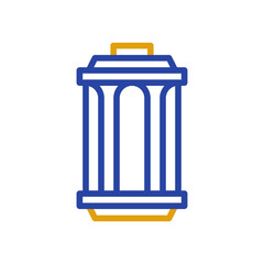 Blue and gold trash can simple icon
