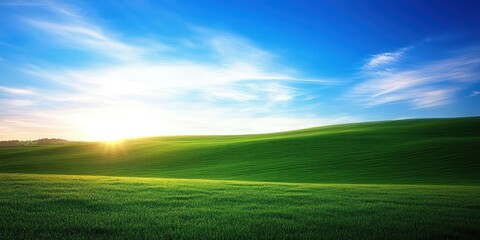 Fototapeta premium Serene Sunset Over Rolling Green Fields