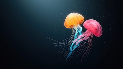 Vibrant Jellyfish in Dark Ocean Background