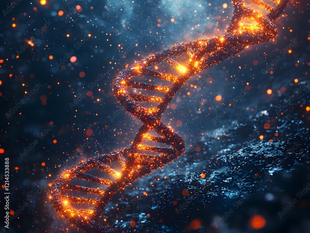 Poster conceptual glowing double helix surrounded by digital editing tools representing genetic engineering