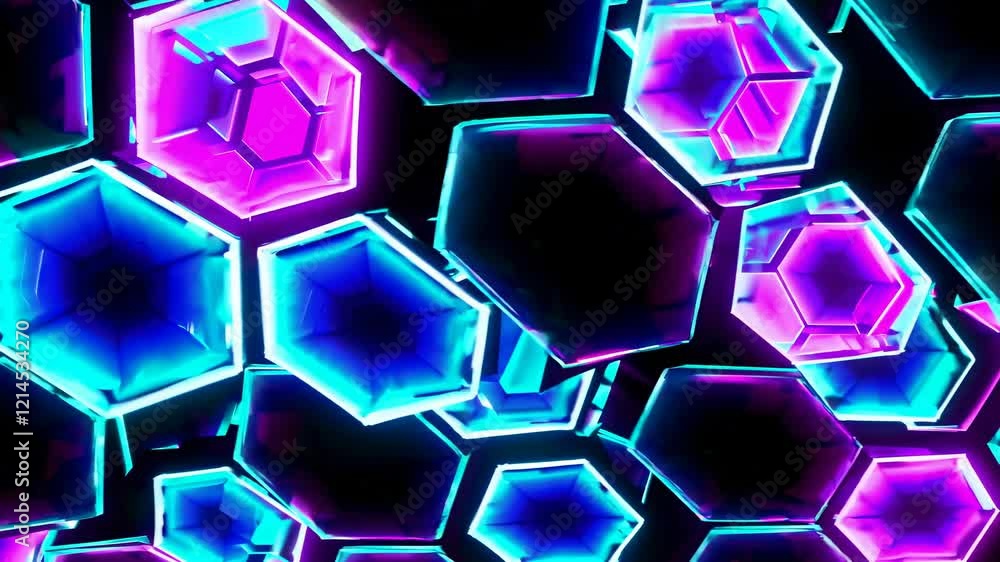 Aufkleber glowing neon hexagons are forming a futuristic technological background, creating a visually appeali
