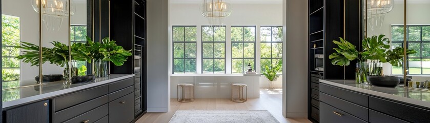 Fototapeta premium Bright and modern interior showcasing elegant design and greenery.
