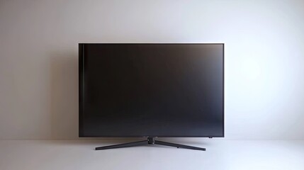 Fototapeta premium Flat-panel TV with a matte finish, positioned on a white background, showcasing its sleek design
