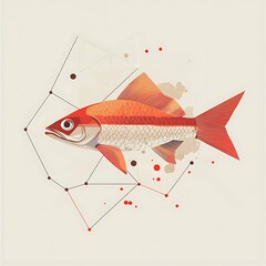 Abstract stylized illustration of a fish, geometric shapes in background, conceptual art