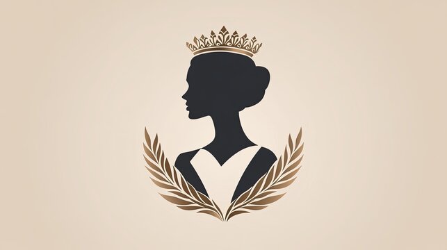 recommend clip art: Elegant queen silhouette crown laurel logo design