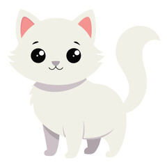 Cute White and Pink Kitten, Small Kid Cat Illustration
