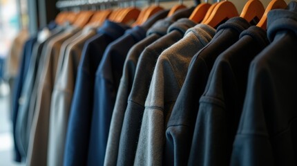 Obraz premium Hoodies arranged neatly on a rack in a trendy clothing store