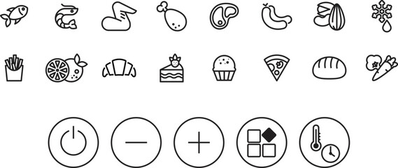 Simple icons set for Air Fryer panel preset display, vector illustration