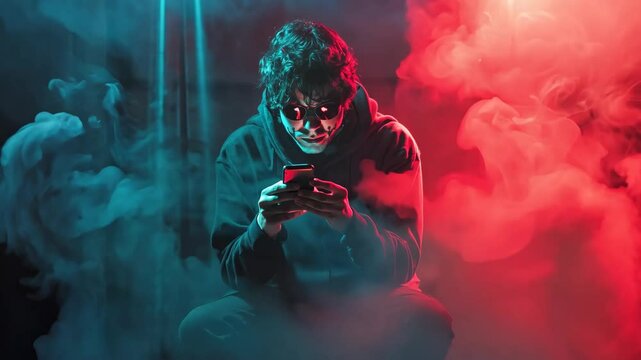 Scammer or Hacker using mobile phone to victim hacking privacy sensitive data, Cyber security cyber crime concept.