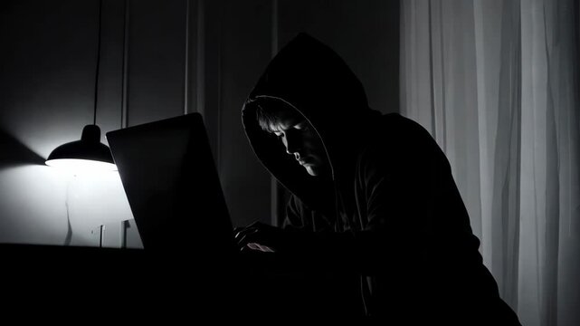 Scammer or Hacker using laptop to victim hacking privacy sensitive data, Cyber security cyber crime concept.