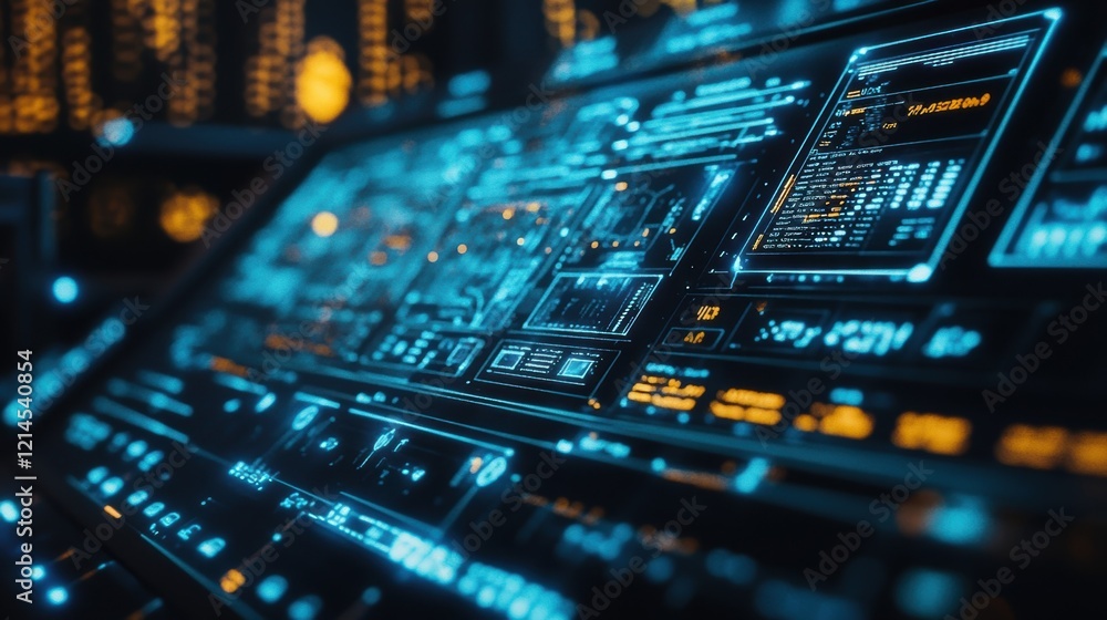 Aufkleber futuristic control panel featuring complex data analysis and algorithms on a sleek digital interface