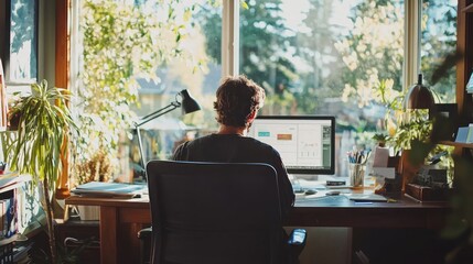 A small business owner working diligently at their home office, planning for upcoming projects.