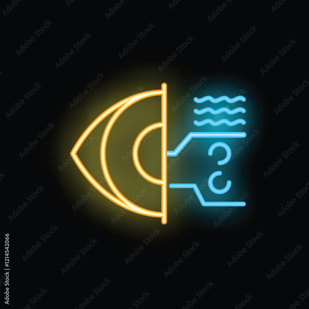 Poster neon icon representing the concept of artificial intelligence analyzing visual data with a futuristi
