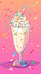Festive Sprinkled Milkshake In Glass With Straw
