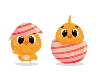 Set of cute chick characters. Perfect for Easter greetings. Happy Easter day