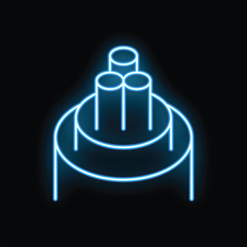 Neon blue glowing fiber optic cable icon on a black background