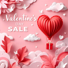 Illustration Valentine's Day background by Pink color papercutting Style, poster sale promotion with text space