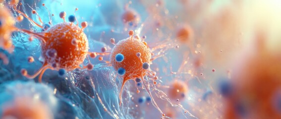 Cancer cell microscopic view, medical research, vibrant background
