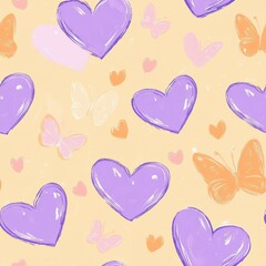 Valentine day hearts seamless pattern, repeating pattern tile, colorful heart doodles line art, illustration, vintage and modern style floral botanical, gift, romantic design, cute glowing