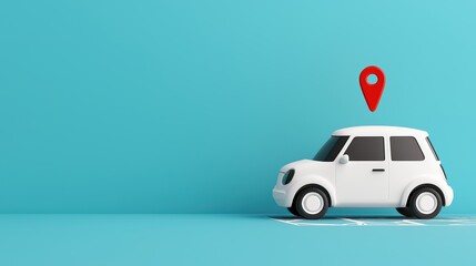 Modern Car with Location Pin on Blue Background for Navigation Concept