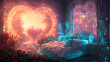Romantic bedroom in a magical fantasy world