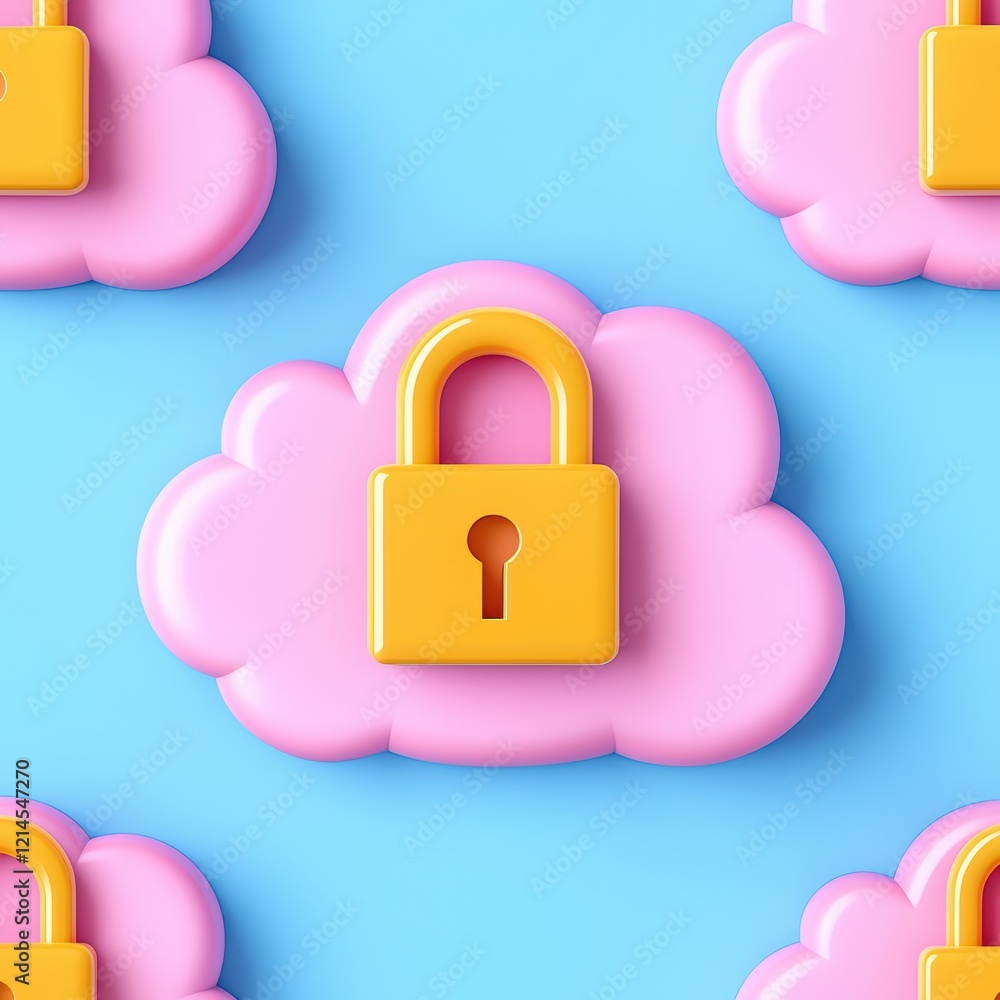 Poster colorful cloud icons with lock symbols representing security concepts