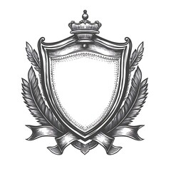 Elegant heraldic shield design, decorative emblem, graphic art, blank space, for branding, or tattoo