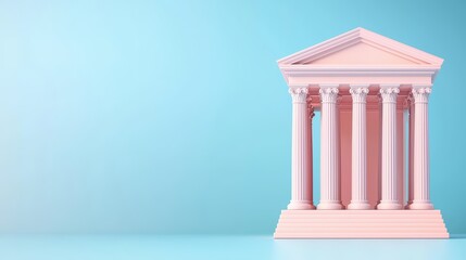 Obraz premium Elegant Classical Building with Columns on Soft Blue Background