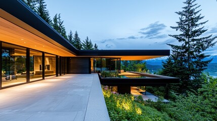 Fototapeta premium Modern Mountain Home at Dusk