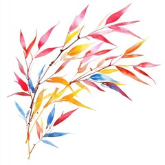 Vibrant Watercolor Painting of Colorful Autumn Leaves Branch