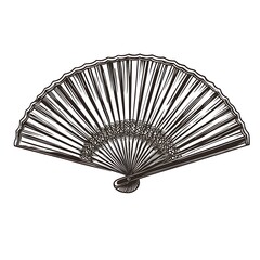 Vintage Asian hand fan, decorative, graphic design element