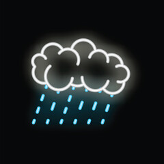 Glowing neon sign of a rain cloud shining bright on a dark background