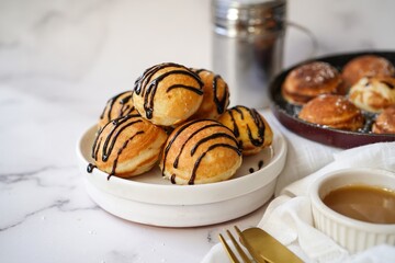 Homemade Pancake puffs - valentines day breakfast, selective focus