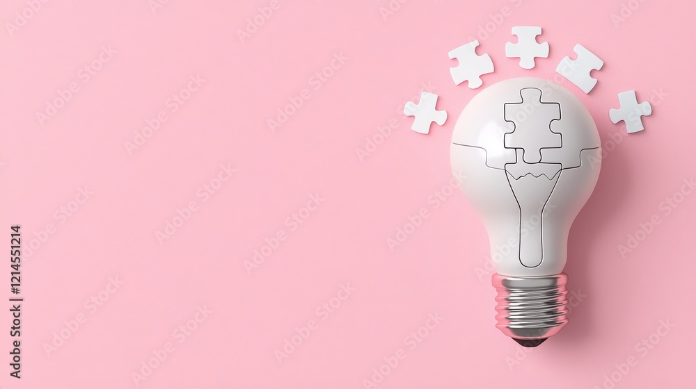 Poster light bulb with puzzle pieces concept creativity and problem solving